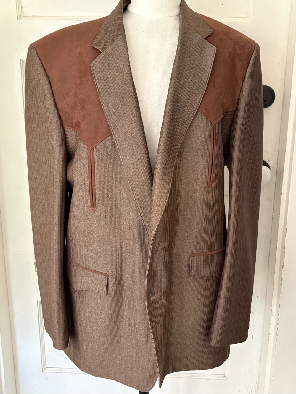 Circle S Western Blazer Men 46R Brown Suede Yoke Sport Coat Cowboy Vintage USA